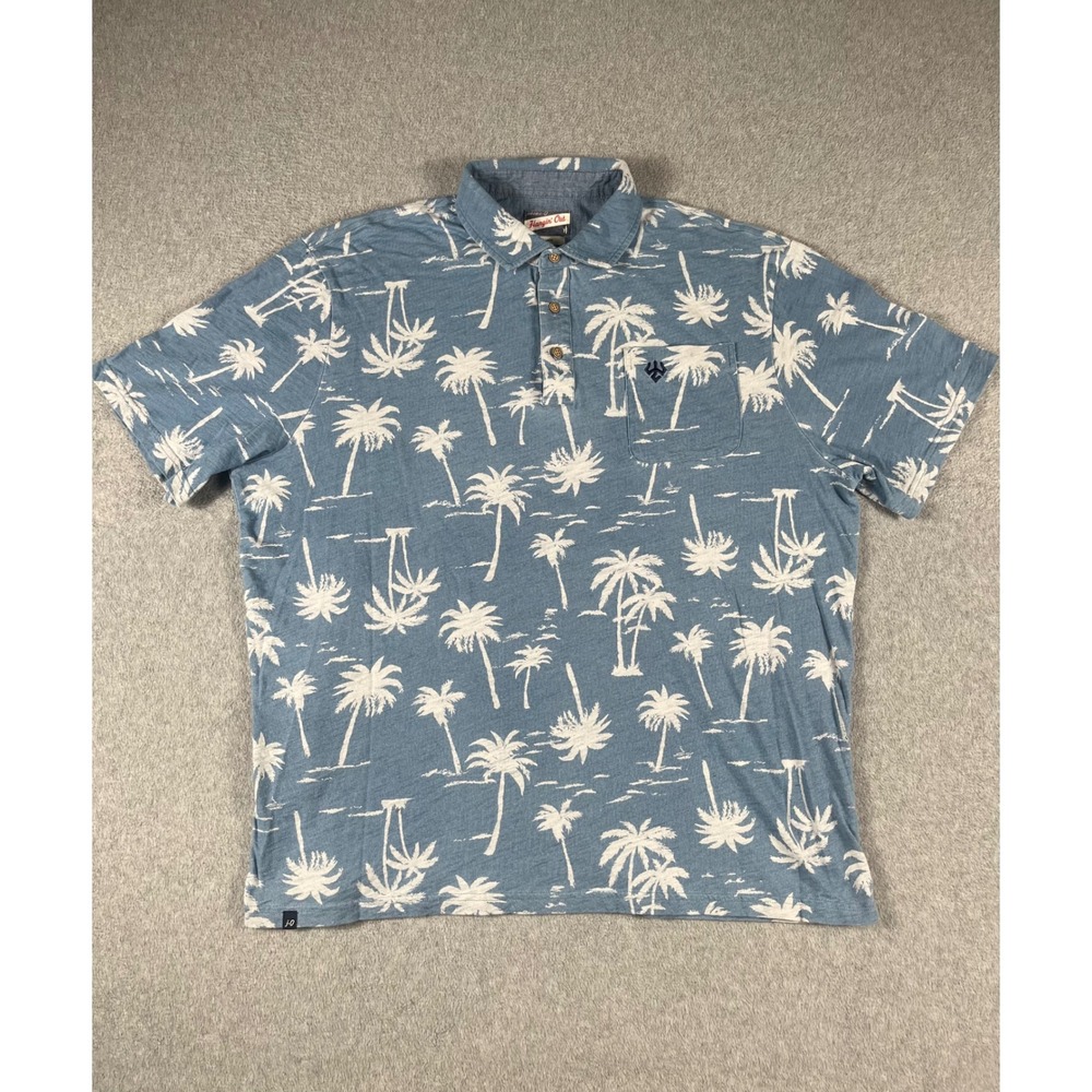 Johnnie-O Hangin Out Mens XL Indigo Palm Tree Print Cotton Polo Shirt JMPO5650